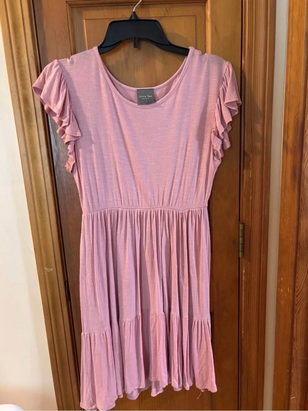 Olivia Rae Girls' Dusty Pink Ruffle Sleeve Tiered Dress